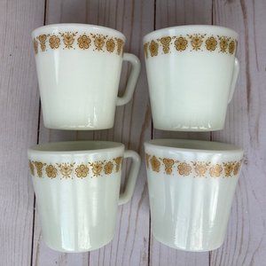 Pyrex Mugs - Set of four matching vintage Pyrex mugs - Butterfly Gold pattern